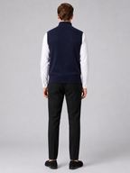 Men's full zip mock neck vest – Navy back view – Edward & Lawsen