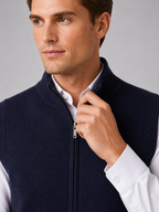 Men's full zip mock neck vest – Navy detail view – Edward & Lawsen