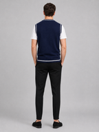 Men's patchwork sweater vest – Navy back view – Edward & Lawsen