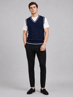 Men's patchwork sweater vest – Navy full view – Edward & Lawsen