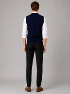 Men's solid color sweater vest – Navy back view – Edward & Lawsen
