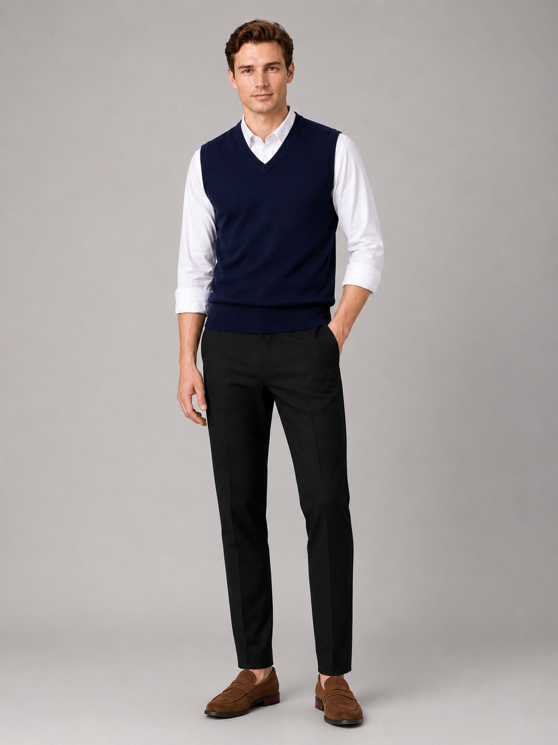 Men's solid color sweater vest – Navy full view – Edward & Lawsen