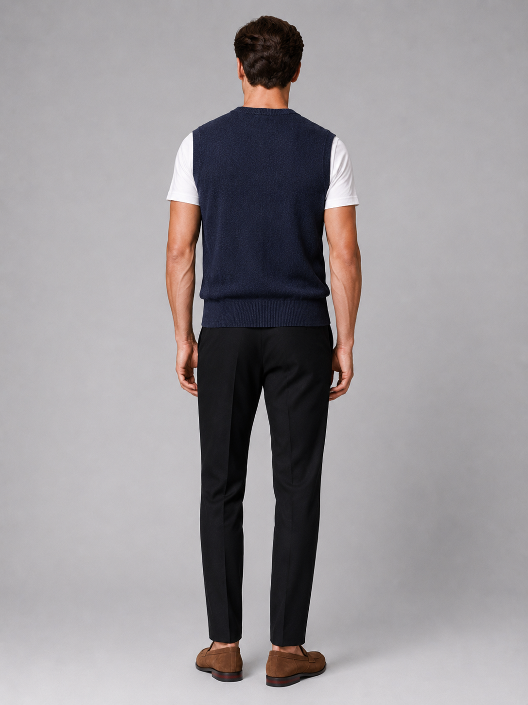 Men's sleeveless sweater vest – Navy back view – Edward & Lawsen