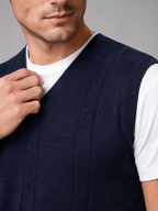 Men's sleeveless sweater vest – Navy detail view – Edward & Lawsen