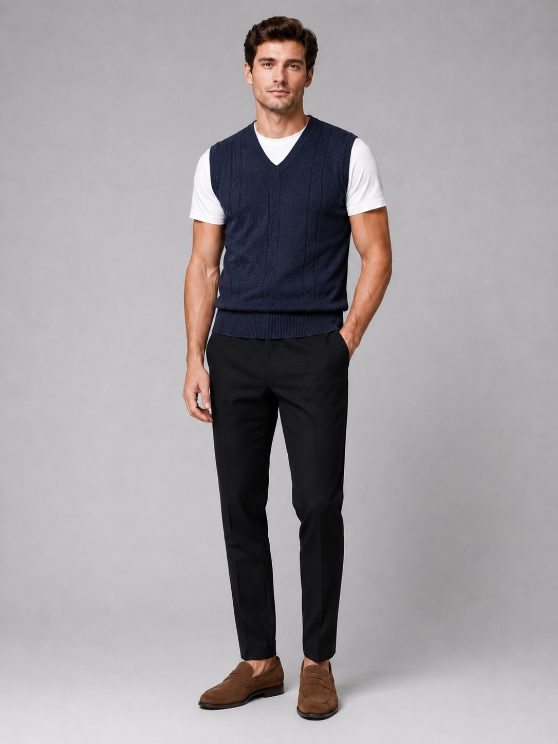Men's sleeveless sweater vest – Navy full view – Edward & Lawsen