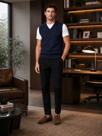 Men's sleeveless sweater vest – Navy lifestyle view – Edward & Lawsen