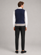 Men's striped preppy sweater vest – Navy back view – Edward & Lawsen