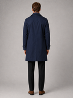 Men's windproof knee-length trench coat – Navy back view – Edward & Lawsen