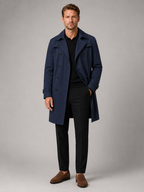 Men's windproof knee-length trench coat – Navy full view – Edward & Lawsen