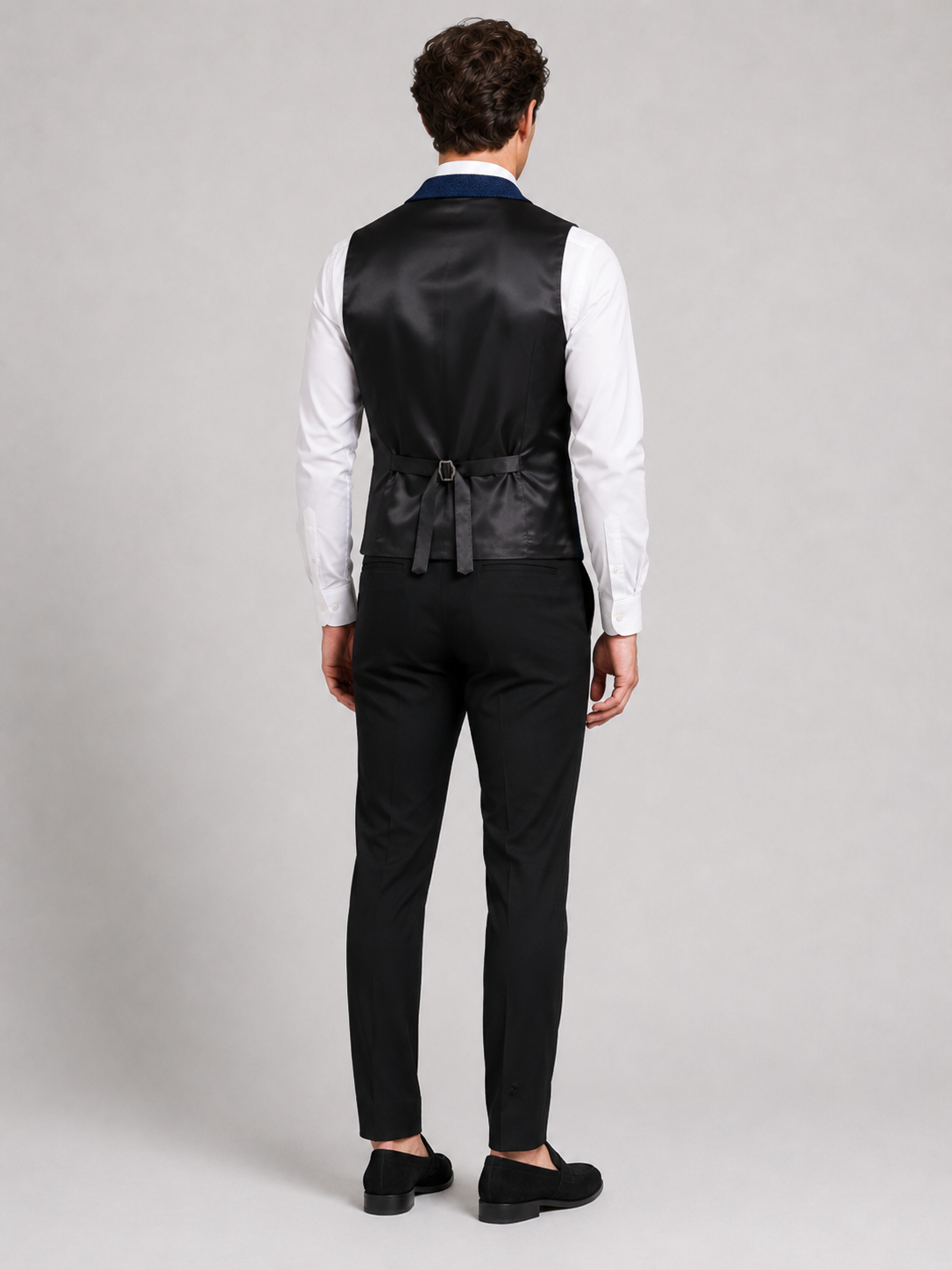 Men's herringbone suit vest – Navy back view – Edward & Lawsen