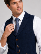 Men's herringbone suit vest – Navy detail view – Edward & Lawsen