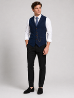 Men's herringbone suit vest – Navy full view – Edward & Lawsen