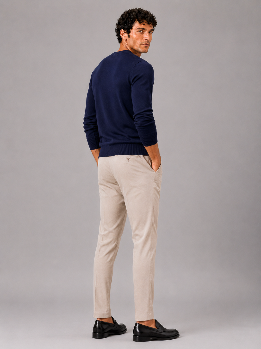 Men's V-neck sweater – Navy back view – Edward & Lawsen