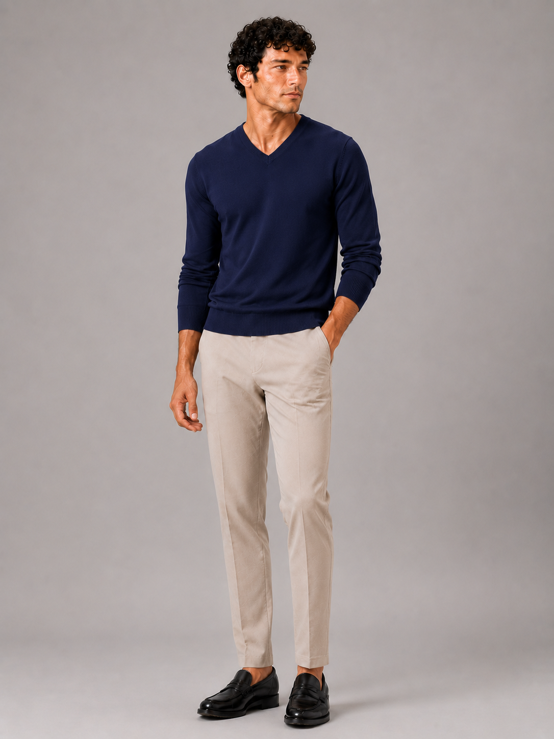 Men's V-neck sweater – Navy full view – Edward & Lawsen