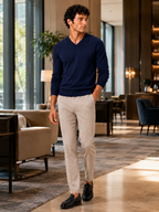 Men's V-neck sweater – Navy lifestyle view – Edward & Lawsen
