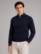 Men's wool half-zip mock neck sweater – Navy front view – Edward & Lawsen