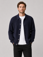 Men's open front cardigan – Navy front view – Edward & Lawsen