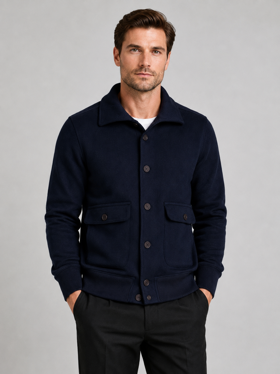 Men's chore jacket – Navy front view – Edward & Lawsen