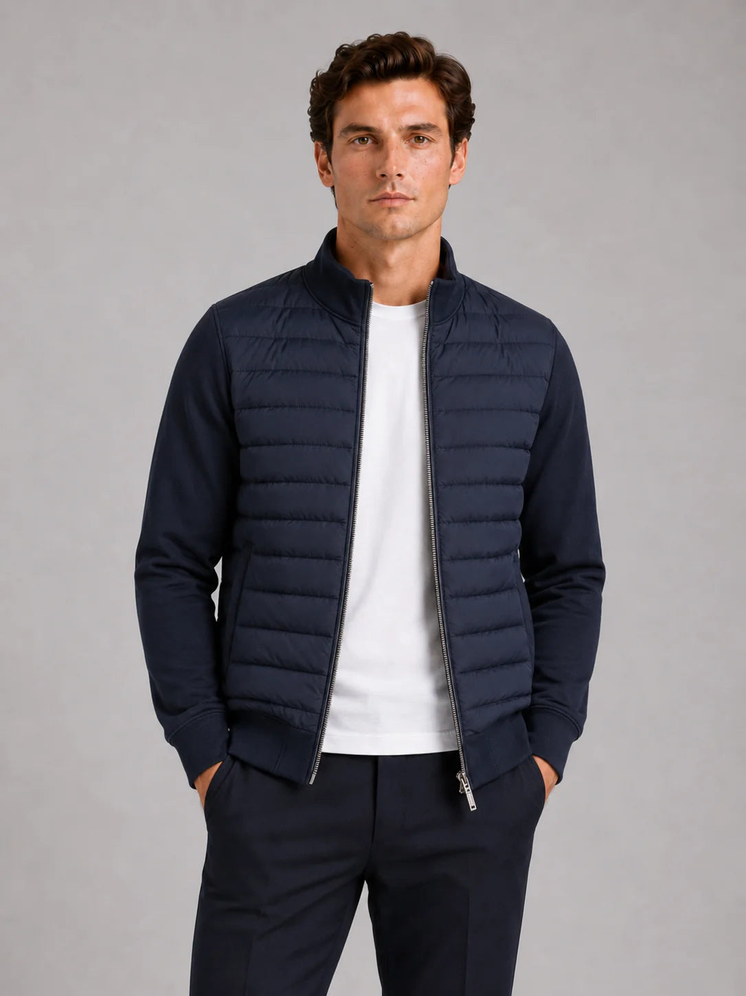 Men’s Down Jacket – Stand Collar Slim Fit Zip-Up Fall/Winter Coat