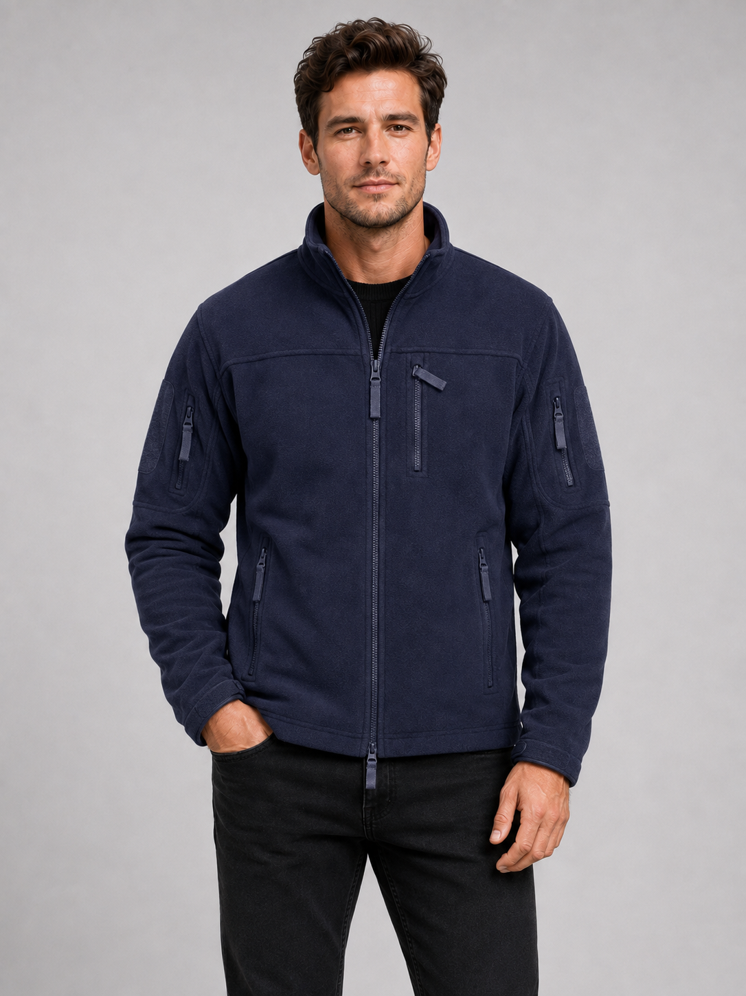 Men's fleece jacket – Navy front view – Edward & Lawsen