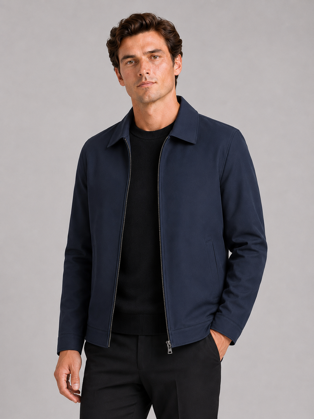 Men's fleece-lined jacket – Navy front view – Edward & Lawsen