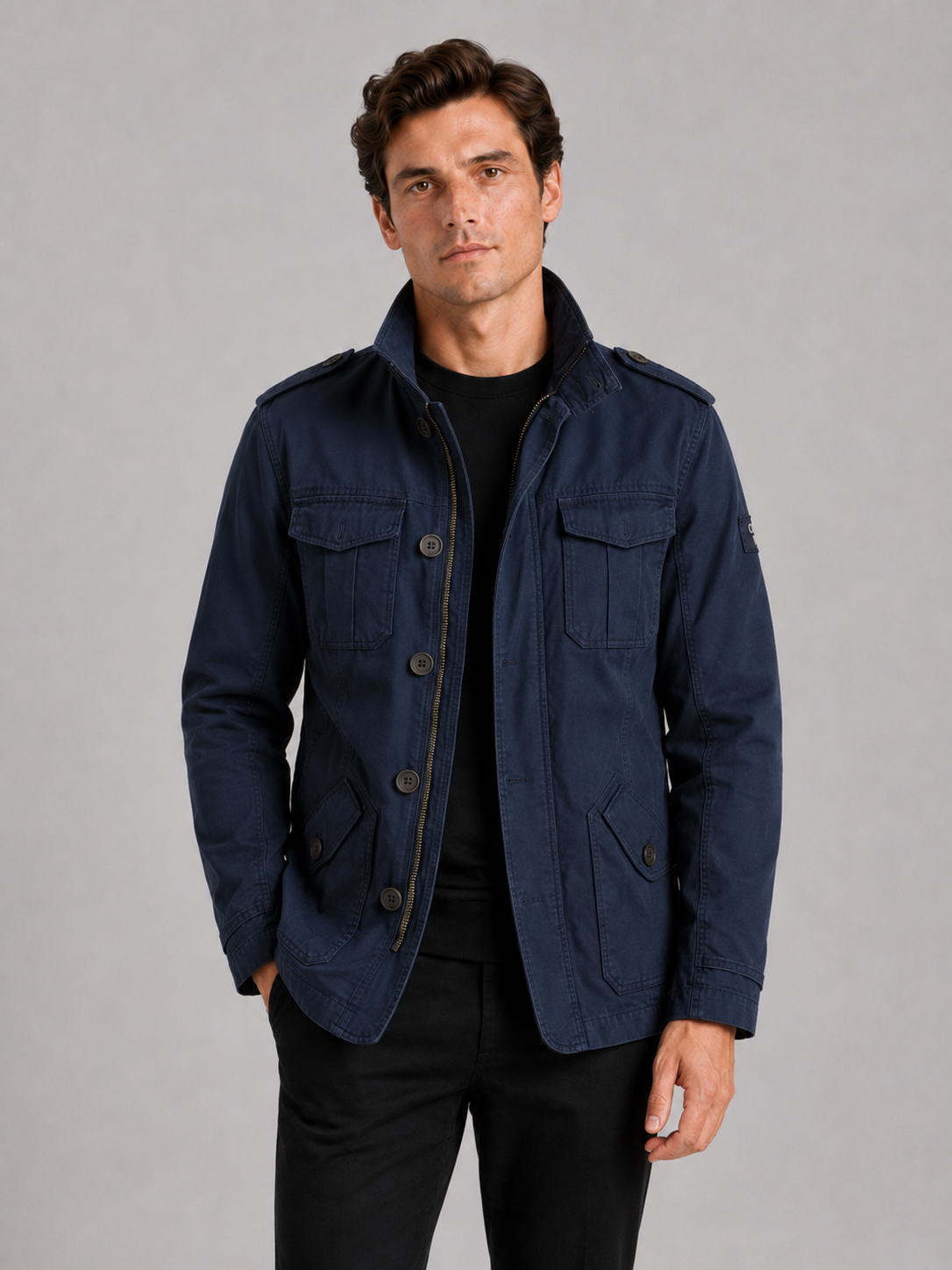 Men's military cargo jacket – Navy front view – Edward & Lawsen