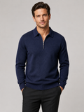 Men's quarter zip polo sweater – Navy front view – Edward & Lawsen