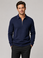 Men's quarter zip polo sweater – Navy front view – Edward & Lawsen
