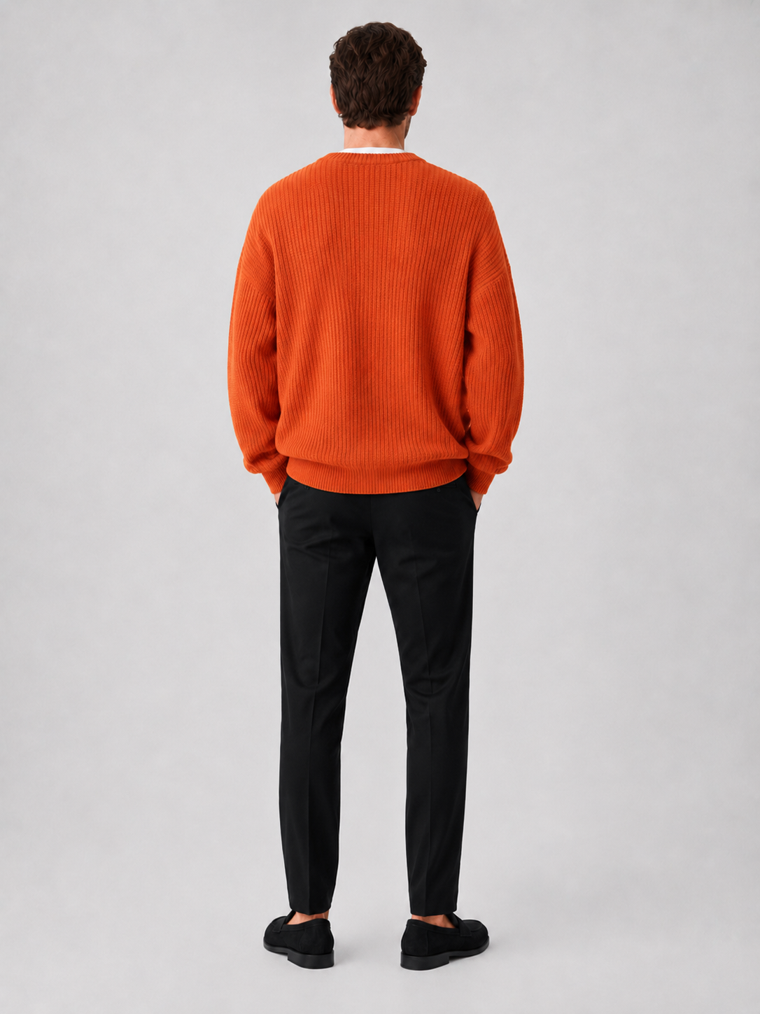 Men's crew neck sweater – Orange back view – Edward & Lawsen