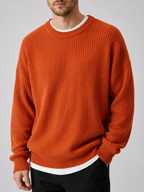 Men's crew neck sweater – Orange detail view – Edward & Lawsen