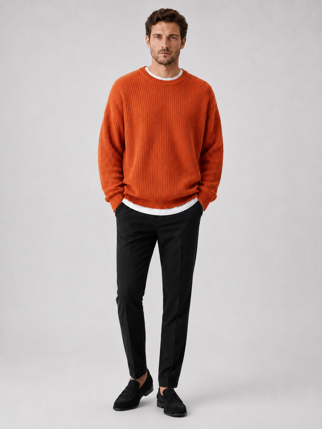 Men's crew neck sweater – Orange full view – Edward & Lawsen