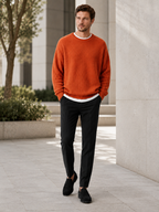 Men's crew neck sweater – Orange lifestyle view – Edward & Lawsen