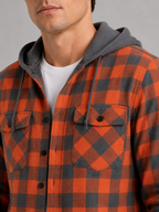Men's plaid flannel jacket – Orange detail view – Edward & Lawsen