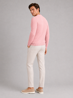 Men's cable knit crew neck sweater – Pink back view – Edward & Lawsen