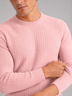 Men's cable knit crew neck sweater – Pink detail view – Edward & Lawsen