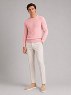 Men's cable knit crew neck sweater – Pink full view – Edward & Lawsen