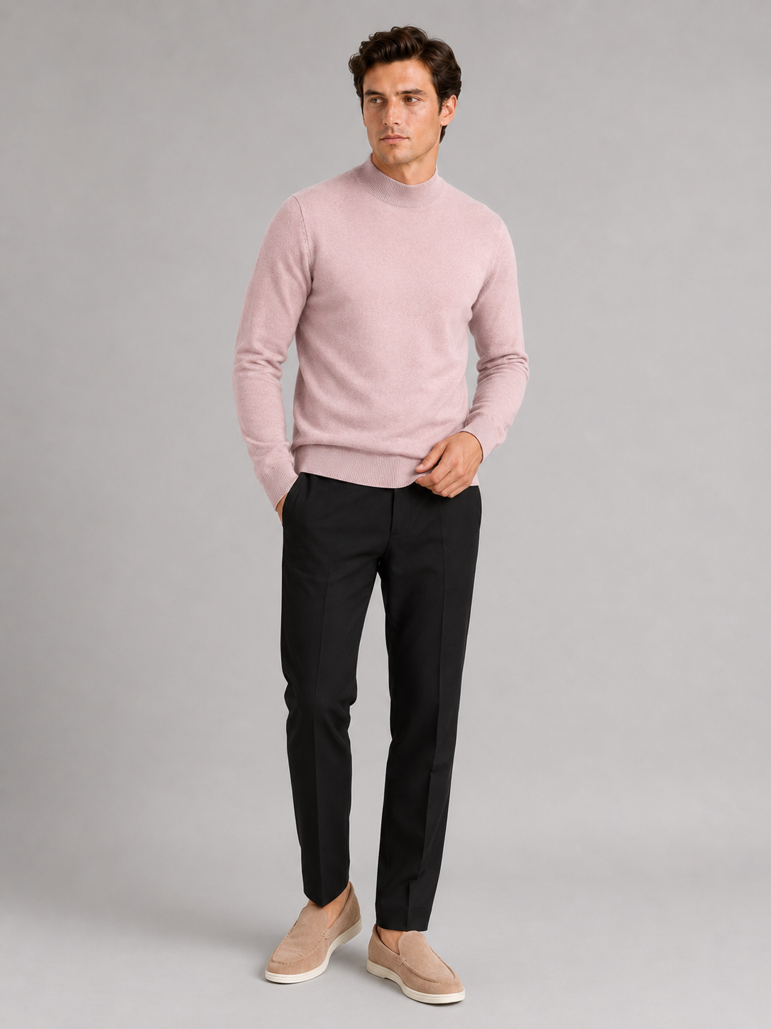 Men's slim fit mock neck sweater – Pink full view – Edward & Lawsen