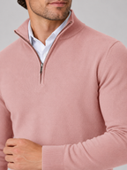 Men's quarter-zip mock neck sweater – Pink detail view – Edward & Lawsen