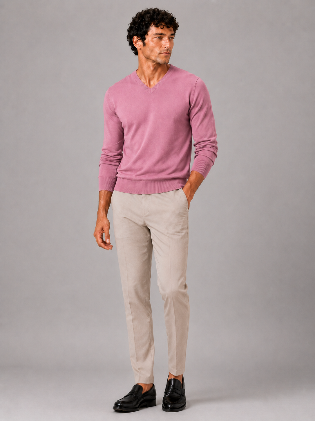 Men's V-neck sweater – Pink full view – Edward & Lawsen