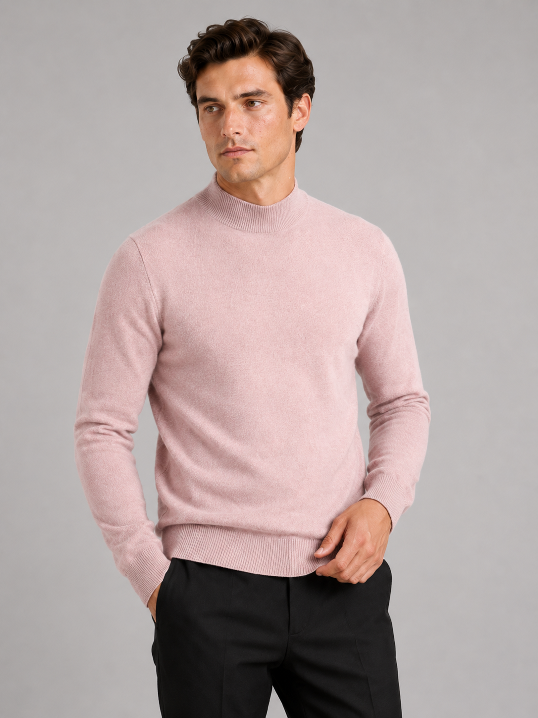 Men's slim fit mock neck sweater – Pink front view – Edward & Lawsen