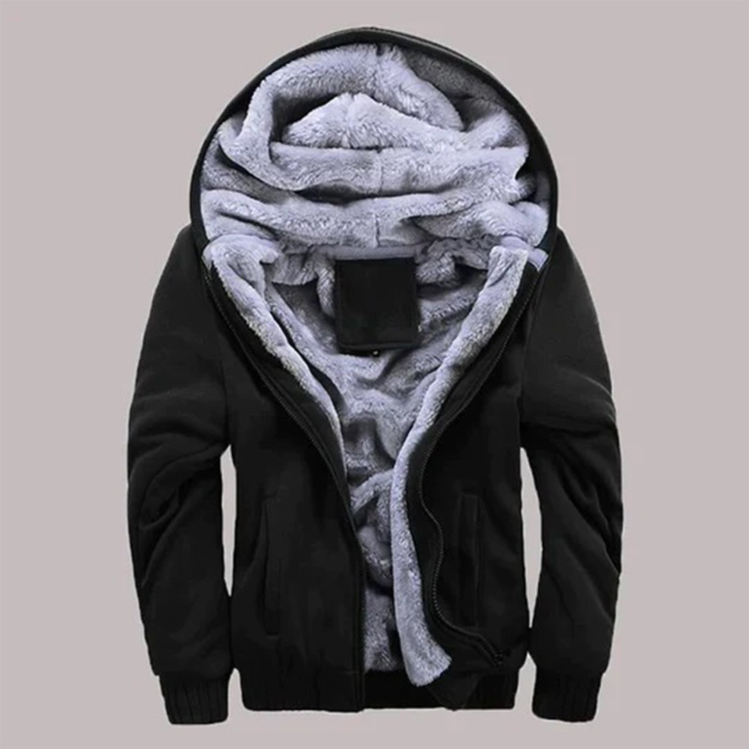 Men's plush fleece-lined hooded jacket – Black – Edward Lawson