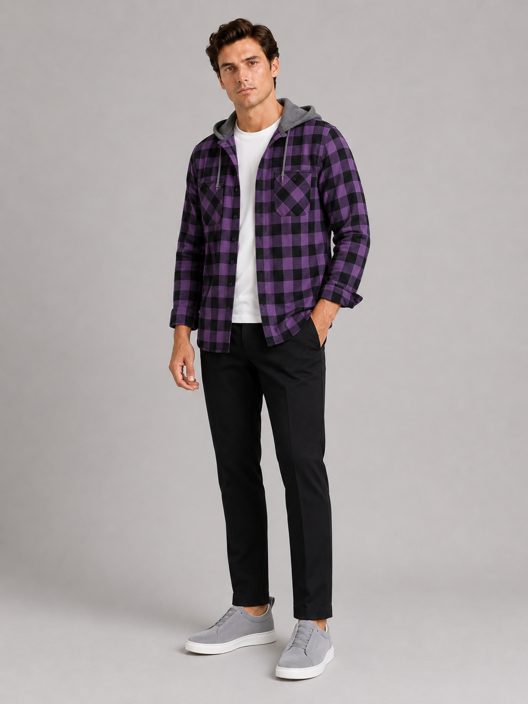 Men's plaid flannel jacket – Purple full view – Edward & Lawsen