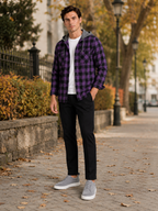 Men's plaid flannel jacket – Purple lifestyle view – Edward & Lawsen