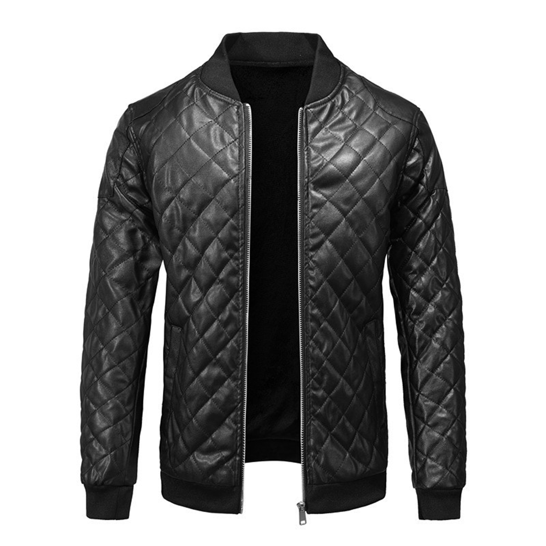 Men's slim fit leather jacket – Black front view – Edward Lawson