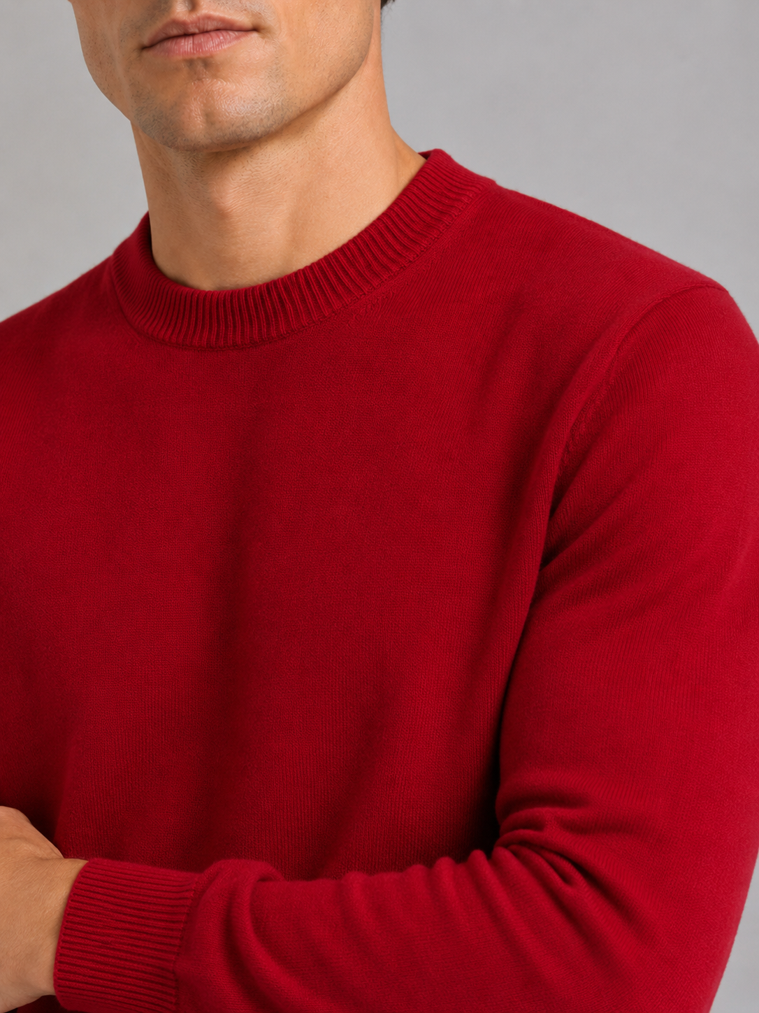 Men's wool crewneck sweater – Red detail view – Edward & Lawsen