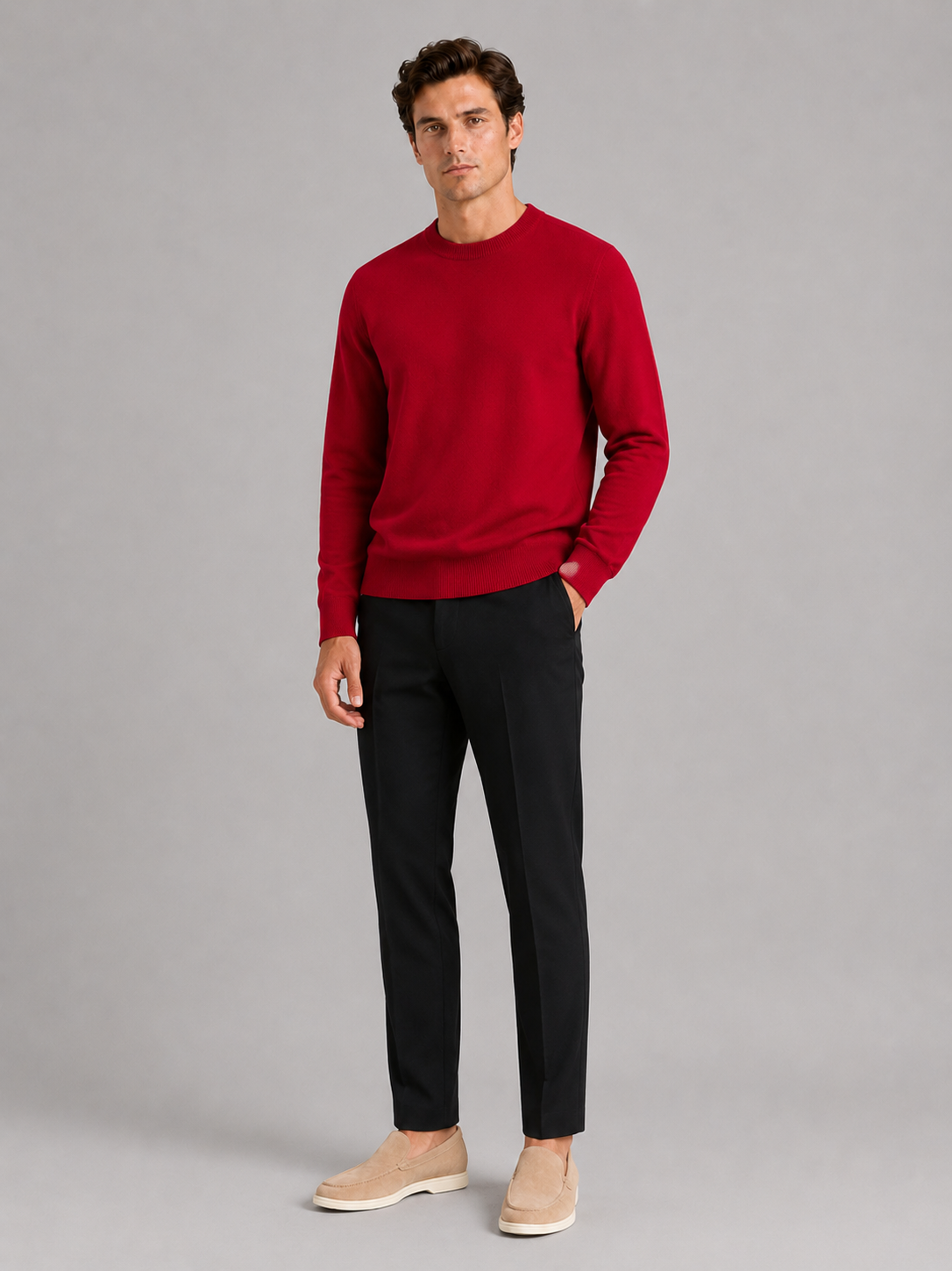 Men's wool crewneck sweater – Red full view – Edward & Lawsen