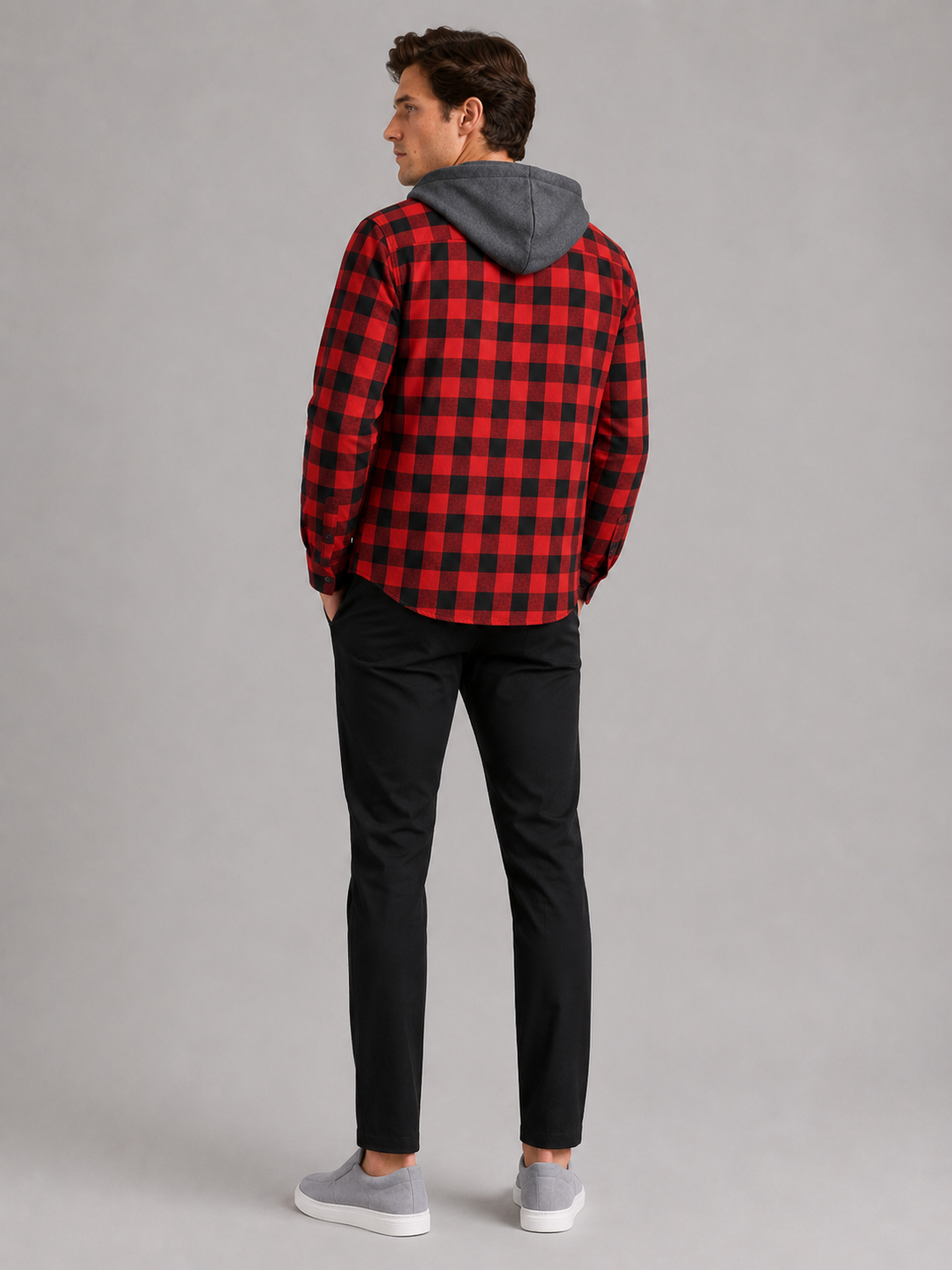 Men's plaid flannel jacket – Red back view – Edward & Lawsen