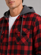 Men's plaid flannel jacket – Red detail view – Edward & Lawsen