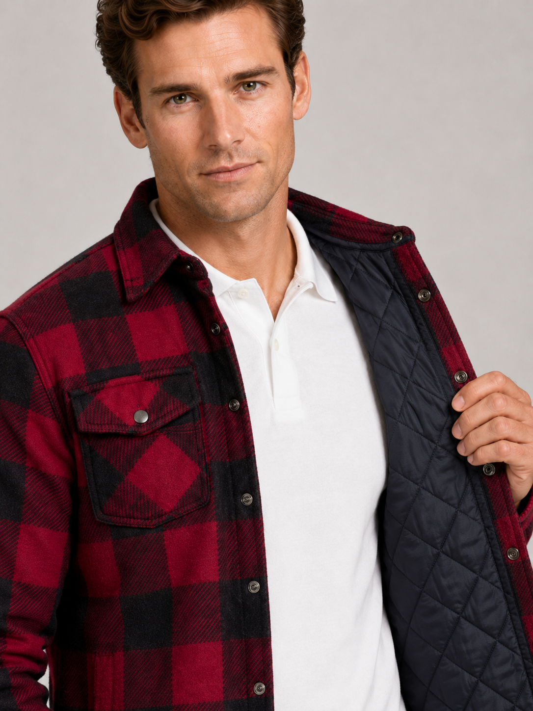 Men's quilted jacket – Red detail view – Edward & Lawsen