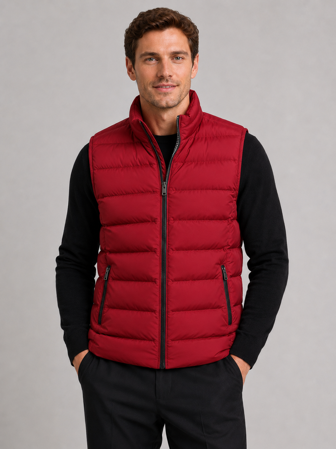 Men's puffer vest – Red front view – Edward & Lawsen
